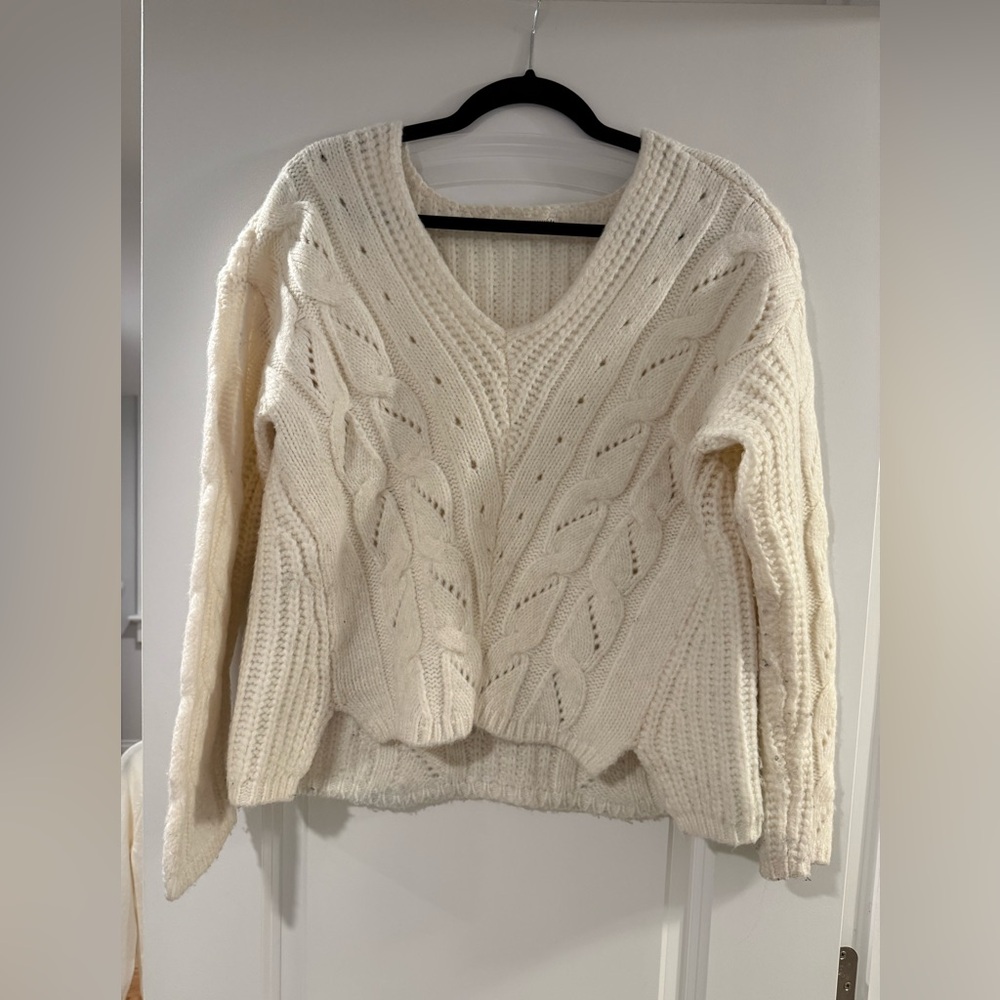 Anthropologie Cream Cable Knit Sweater